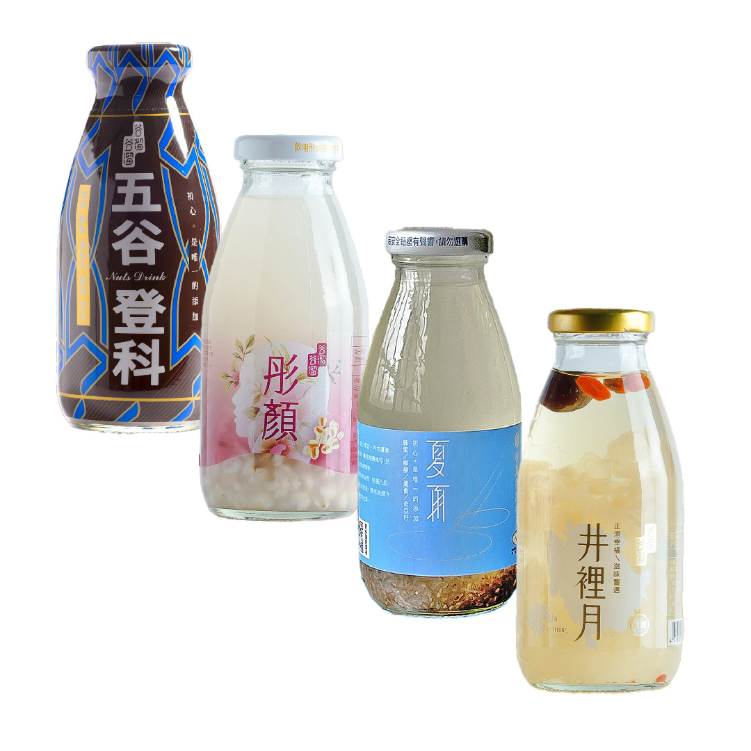 【谷溜谷溜】6 入禮盒－五谷登科（堅果飲）/ 井裡月（銀耳）/ 彤顏（薏仁）/ 夏雨（蜂蜜檸檬蘆薈奇亞籽）