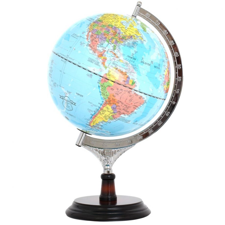 【SkyGlobe】10 吋行政藍色海洋木質地球儀（附燈 / 中英文對照）