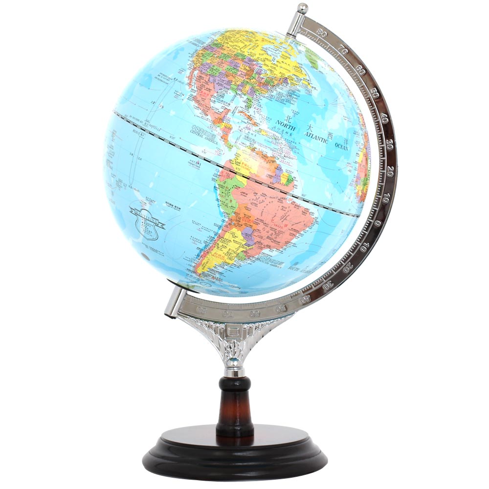 【SkyGlobe】10 吋行政藍色海洋木質地球儀（附燈 / 中英文對照）