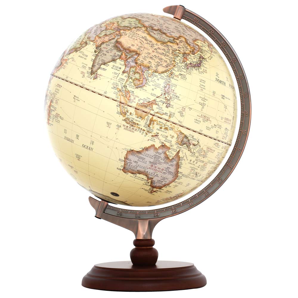 【SkyGlobe】12 吋古典仿古木質地球儀（AR 互動款 / 附燈 / 中英文對照）