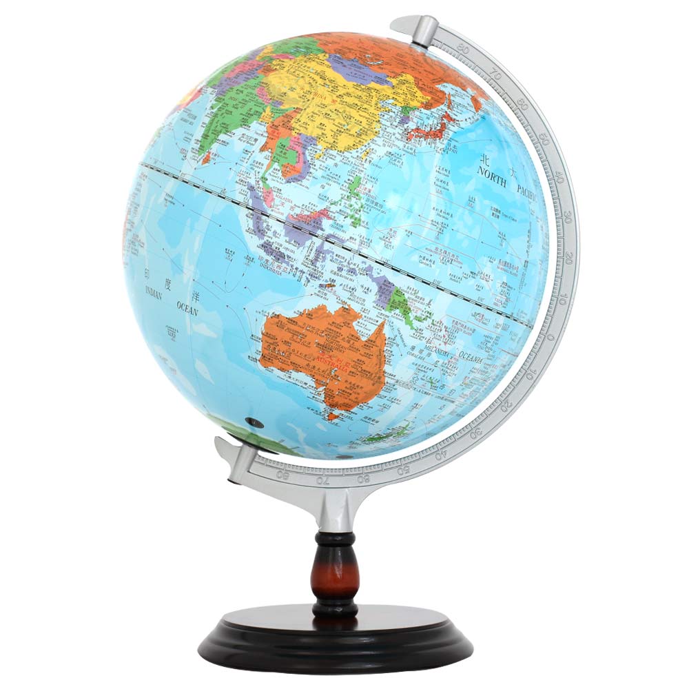 【SkyGlobe】12 吋行政藍色海洋木質地球儀（中英文對照）