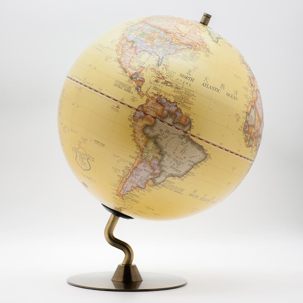 【SkyGlobe】12 吋仿古觸控鋰電池 N 型古銅底座地球儀（AR 互動款 / 中英文對照）