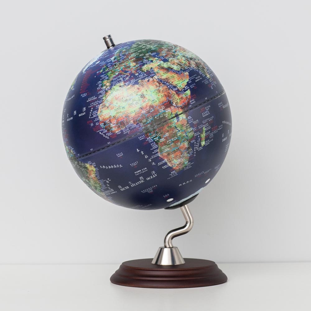 【SkyGlobe】10 吋衛星觸控鋰電池 N 型木質底座地球儀（AR 互動款 / 中英文對照）