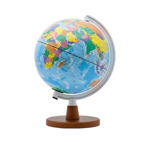 【SkyGlobe】8 吋行政藍色海洋木質底座地球儀（附燈 / 中英文對照）