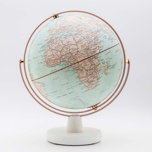 【SkyGlobe】10 吋新仿古玫瑰金 360 度旋轉白木座地球儀（英文版）