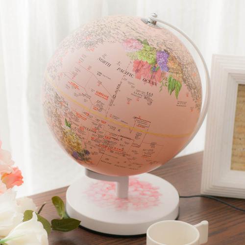 【SkyGlobe】10 吋粉色繡球花三段觸碰式地球儀 - 白網粉印花底座