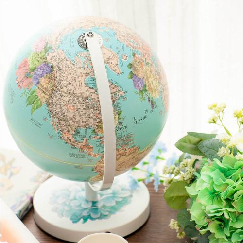 【SkyGlobe】10 吋藍色繡球花三段觸碰式地球儀 - 白網藍印花底座