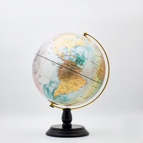 【SkyGlobe】10 吋潑墨款附燈木頭底座地球儀（英文版）