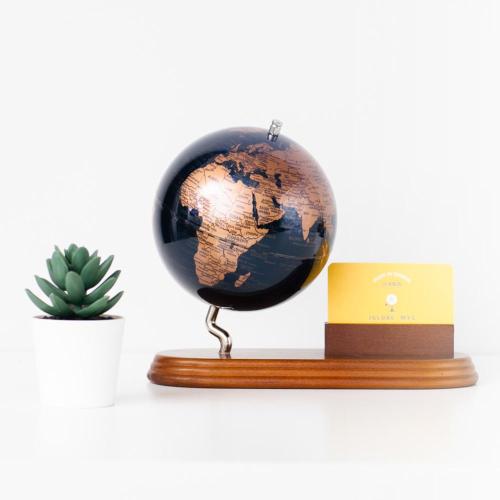 【SkyGlobe】5 吋金屬藍名片底座地球儀（英文版）