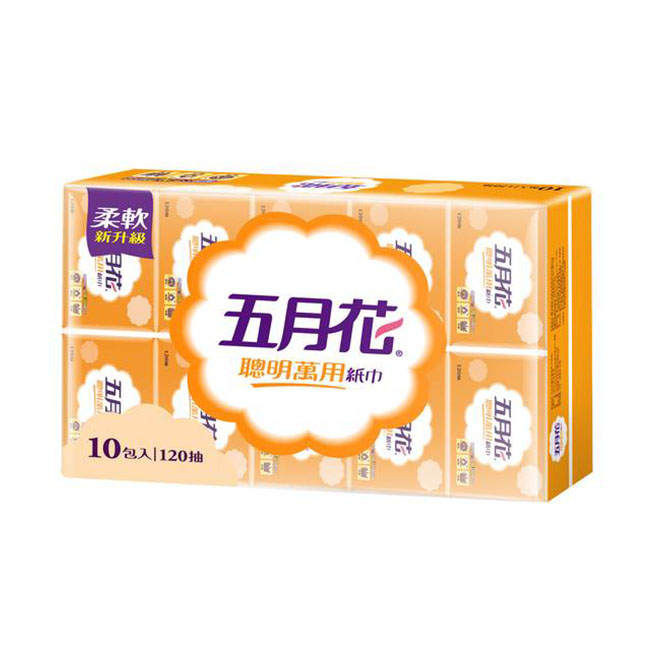 【五月花】聰明萬用抽取式紙巾（120 抽 × 10 包 × 6 袋 / 箱）