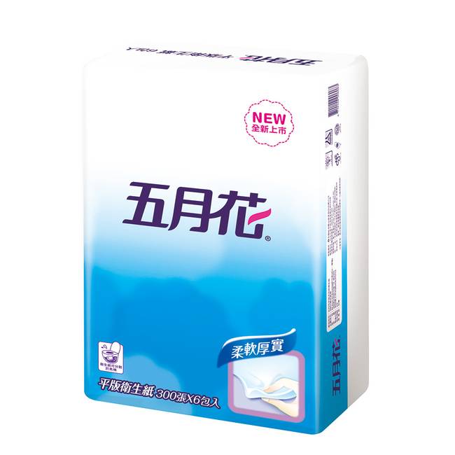 【五月花】平版式花紋衛生紙（300 張 × 6 包 × 8 袋 / 箱）