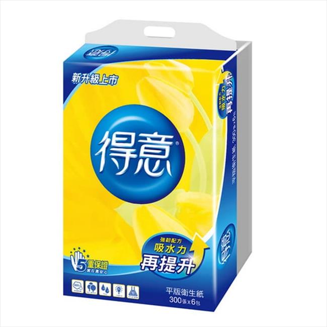 【得意】平版衛生紙（300 張 × 6 包 × 8 袋 / 箱）