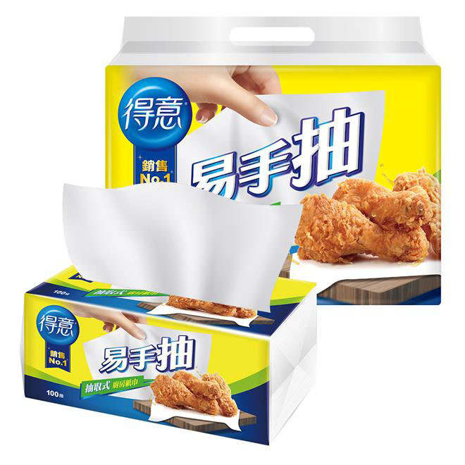 【得意】易手抽抽取式廚房紙巾（100 抽 × 3 包 × 8 袋 / 箱）