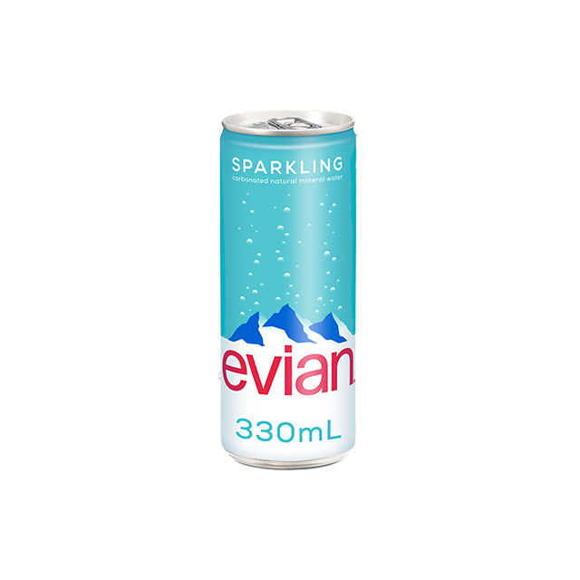 1 【evian 依雲】原廠總代理公司貨 氣泡礦泉水鋁罐(330ml × 24 入 / 箱)