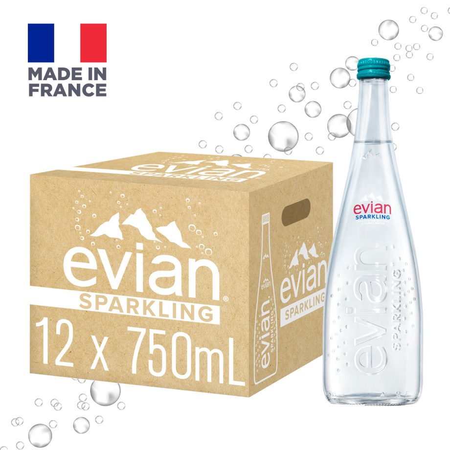 111 【evian 依雲】原廠總代理公司貨 氣泡礦泉水玻璃瓶(750ml × 12 入 / 箱)