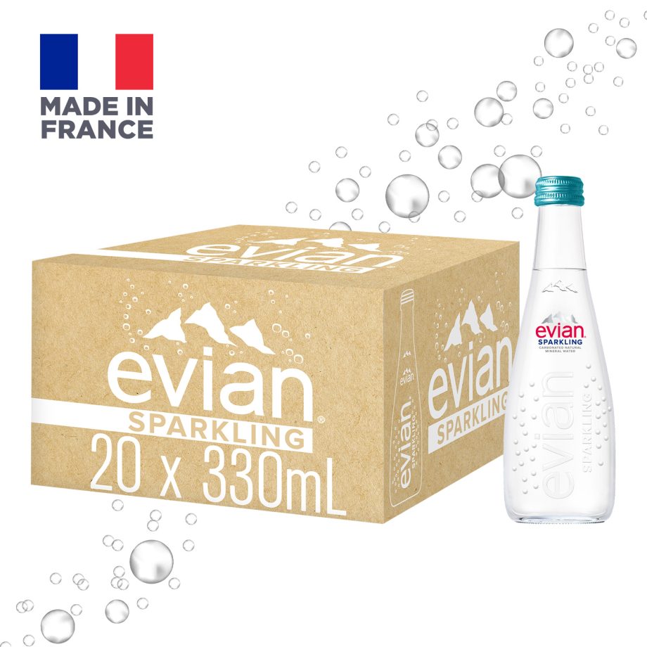 222 【evian 依雲】原廠總代理公司貨 氣泡礦泉水玻璃瓶(330ml × 20 入 / 箱)