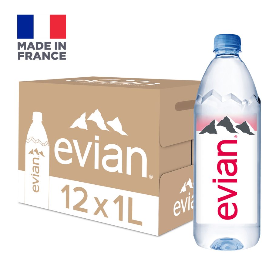 【evian 依雲】原廠總代理公司貨 天然礦泉水寶特瓶（1000ml × 12 入 / 箱）