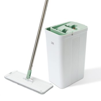 【3M】百利™輕巧型免手洗平板拖把刮水桶（莫蘭迪綠，1 桶 1 桿 1 吸水布）