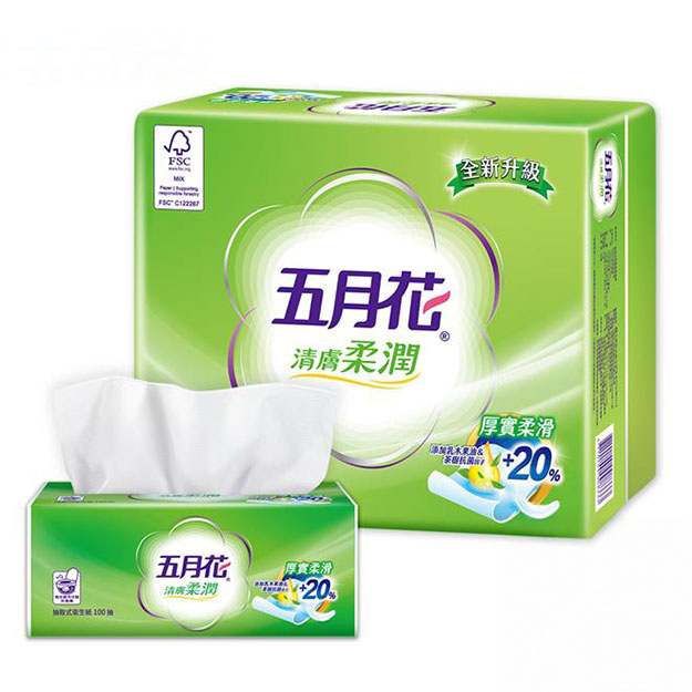 【五月花】清膚柔潤抽取衛生紙(100 抽 × 24 包 × 3 袋 / 箱) 【五月花】清膚柔潤抽取衛生紙(100 抽 × 24 包 × 3 袋 / 箱)