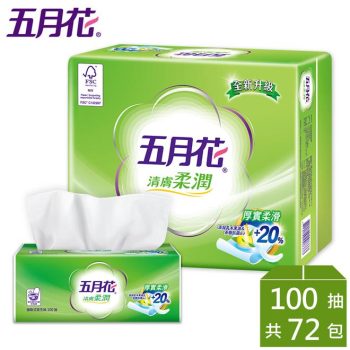 【五月花】清膚柔潤抽取衛生紙（100 抽 × 24 包 × 3 袋 / 箱）
