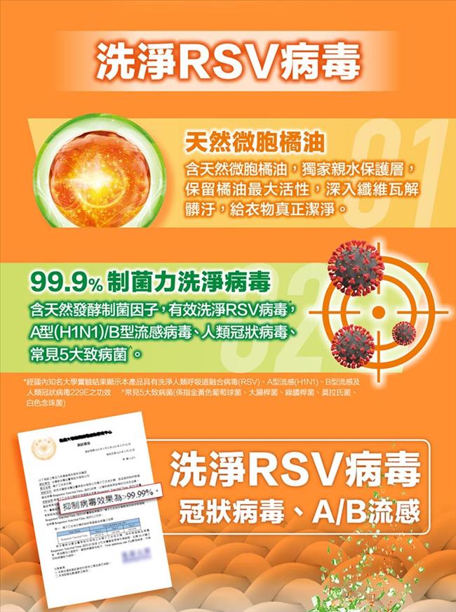 【橘子工坊】天然無香精制菌洗衣精補充包 - 洗淨病毒升級加量版（1700ml / 包）